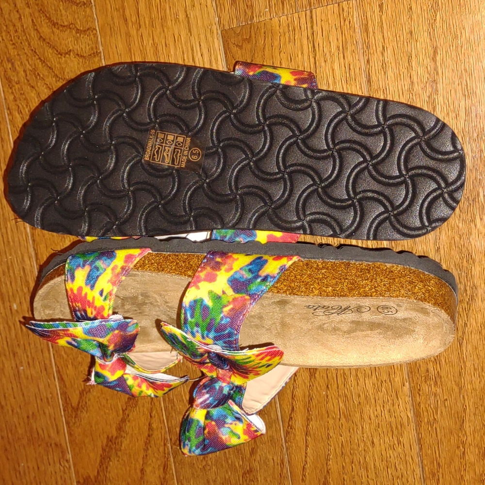 💦MATA Boardwalk👣16 Green/Yellow Double Bow Tie Died Sandals - Picture 8 of 10